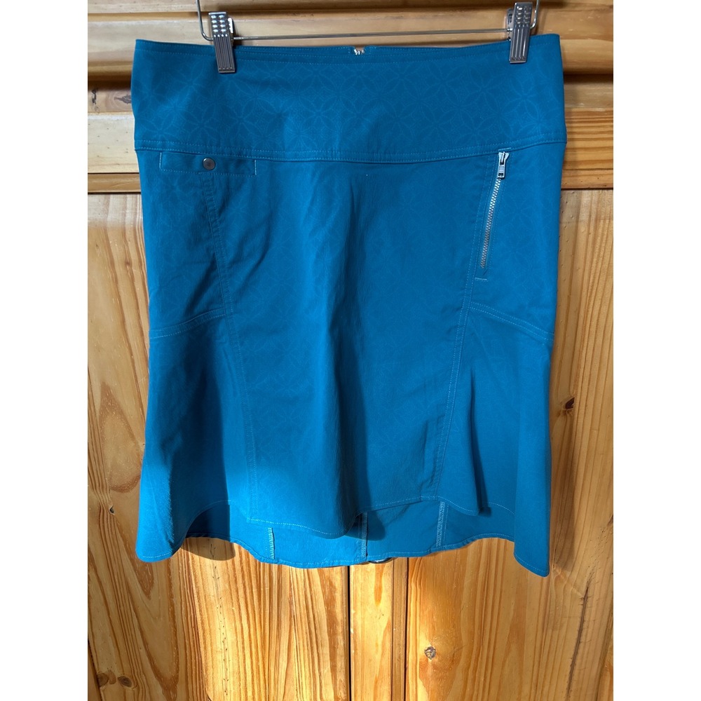 Royal Robbins Womens Stretch Nylon Skirt Teal Blue Geometric Outdoor Travel 4